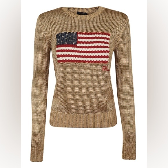 Polo Ralph Lauren Metallic Cotton Blend Flag Sweater - Picture 1 of 5